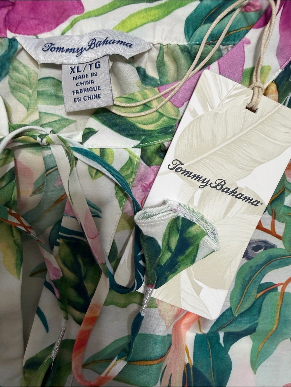 Tommy Bahama Tropical Bliss Peasant Top XL Cotton Silk Floral Parrot NWT - Picture 4 of 7
